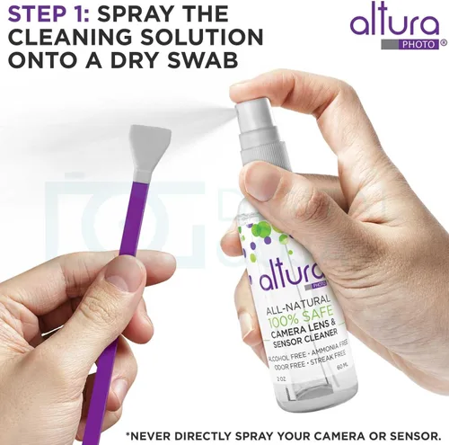 Vista 5 de Altura Photo Kit profesional de limpieza de cámara para cámaras DSLR APS-C y sin espejo, limpiador de lentes y sensores, incluye funda, aerosol