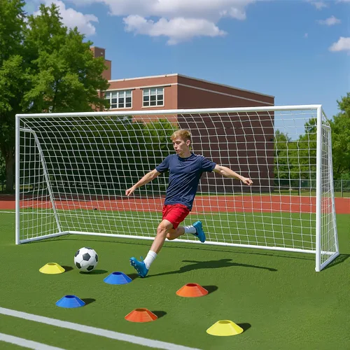 Vista 16 de NAIZEA Porterías de fútbol – 24x8/21x7/18x7/12x6/16x7/10x6/8x6/6x4 pies para patio trasero – Portería de fútbol de metal para jóvenes adultos