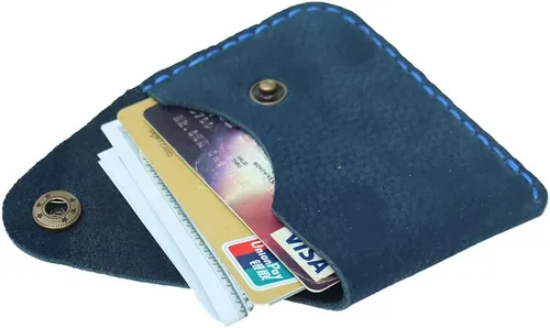 Vista 9 de Bolsillo frontal ultradelgado de cuero hecho a mano cartera simple delgada para tarjetas tarjetero cartera para tarjetas de presentación para Marrón