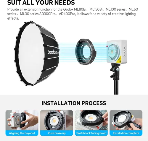 Vista 2 de GODOX Adaptador de montaje Bowens ML-GB AD300 Pro AD400 Pro Flash ML60IIBi ML80Bi ML100Bi ML100R ML150Bi ML30Bi ML60Bi Mount LED Video Lights