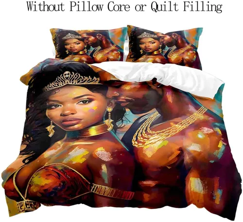 Vista 2 de LUVIVIHOME Juego de funda de edredón afroamericana de 2 piezas, pintura al óleo, arte negro sexy, mujer negra, hombre, afro-queen y king, regalos