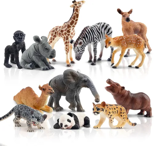 Vista 9 de Toymany 12 figuras de animales del bosque, figuras realistas de animales del bosque, juguetes incluyen elefante, león de montaña, jirafa y cachorros