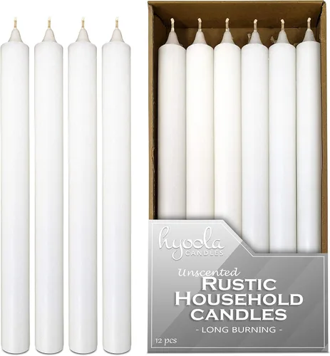Vista 4 de Hyoola Velas de cena de 10 pulgadas – Paquete de 12 velas blancas altas sin perfume rústicas de larga combustión