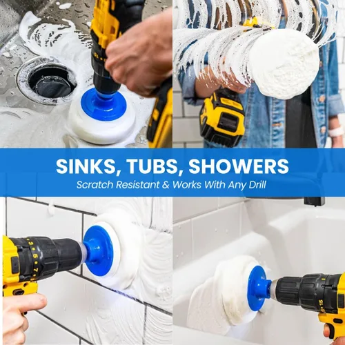 Vista 4 de RotoScrub Juego de 7 cepillos de taladro para limpieza profunda, resistente a los arañazos, baño, horno, encimeras, fregaderos, espuma de jabón