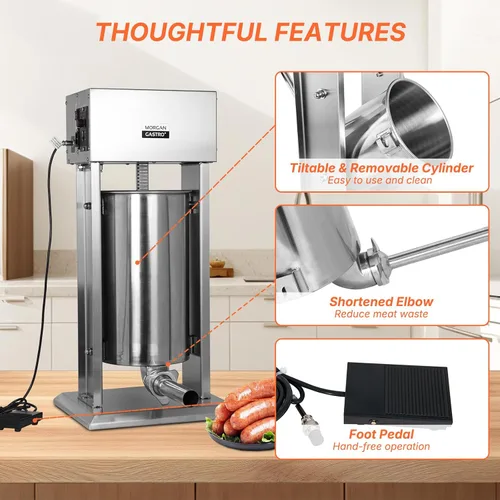 Vista 4 de Hakka 15L/30lb embutidor eléctrico de salchichas, máquina de llenado vertical comercial de salchichas de acero inoxidable