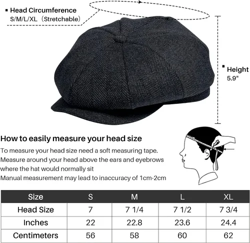 Vista 4 de POUDAY Newsboy Sombrero para hombre Newsboy Cap Irish Cap Newsies Cabbie Hat para hombre, sombrero plano de invierno para hombre