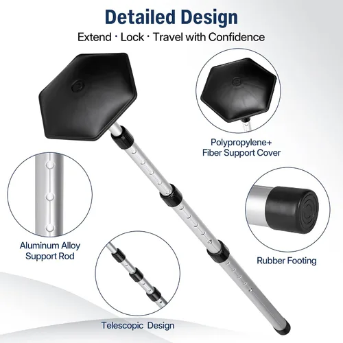 Vista 7 de Poste de soporte para bolsa de viaje de golf, brazo rígido telescópico de aleación de aluminio de 4 secciones, protector ligero de club de 1.2