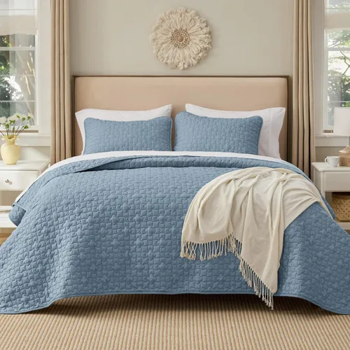 Vista 19 de Bedsure Quilts Twin Size - Lightweight Bedspreads Twin Size with Basket Weave Pattern, Soft Quilt Bedding Set, Grey Comforter Set Coverlet for All