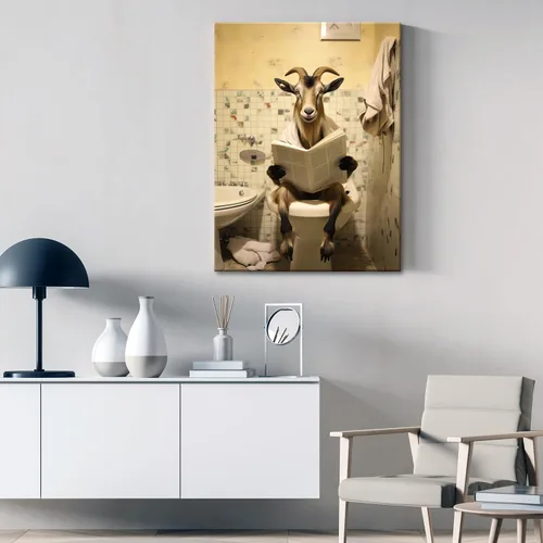 Vista 38 de GLOKAKA Lienzo decorativo para baño, diseño divertido de alpaca sentado en el inodoro, leyendo periódico, arte de pared, humor, granja, animal, arte