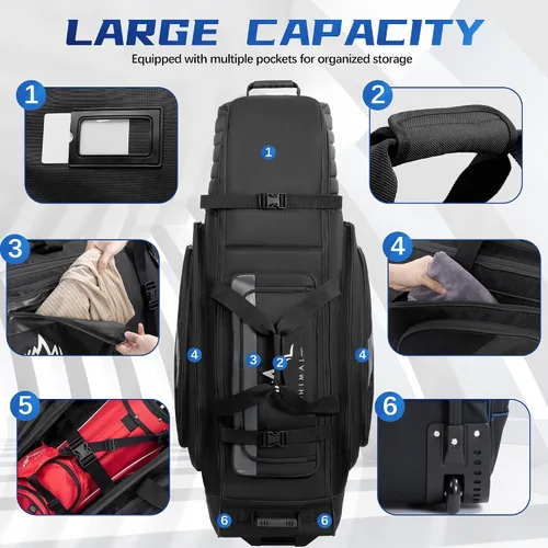 Vista 6 de UNIHIMAL Funda para bolsa de viaje de golf con ruedas, material 1680D con cabeza acolchada y detalles de cuero, bolsas de golf plegables