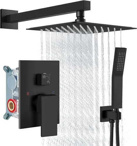 Vista 14 de Aolemi Sistema de ducha tipo lluvia de 12 pulgadas, cabezal de ducha cepillado Nikcel Combo Set con ducha de mano válvula de montaje en pared grifo
