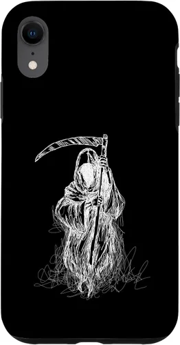 Vista 24 de iPhone 16 Halloween Grim Reaper Ghost with Scythe, Hand Sketch Case
