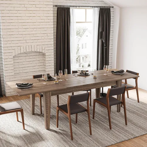 Vista 3 de WILLIAMSPACE Mesa de Comedor Extensible de Madera de 106" para 8 a 12, Mesa de Cocina Rectangular Rústica Campestre, Mesa de Comedor Grande
