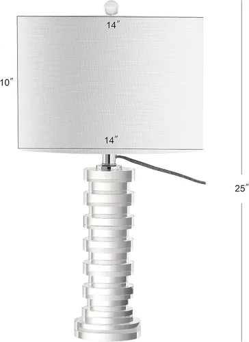 Vista 5 de JONATHAN Y Lámpara de mesa LED de columna geométrica escalonada de cristal transparente de 25 pulgadas, lámpara de noche moderna para sala de estar
