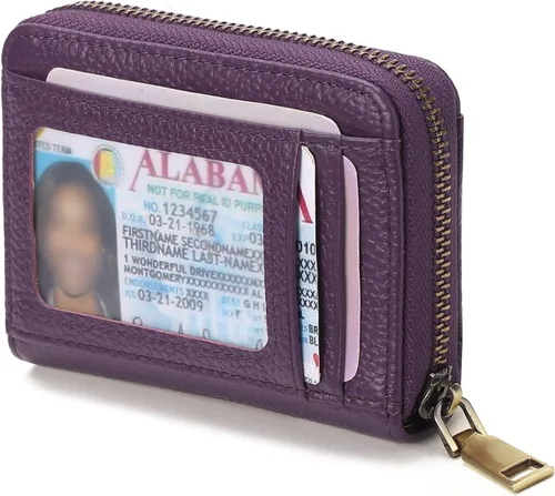 Vista 9 de GAEKEAO Cartera de piel con bloqueo RFID para mujer, pequeño, compacto, con cremallera, tarjetero con ventana de identificación y bolsillo