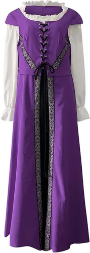 Vista 4 de Vestido medieval para mujer, talla grande, disfraz de Halloween, vintage, renacentista, vestido gótico de manga larga, vestido de festival