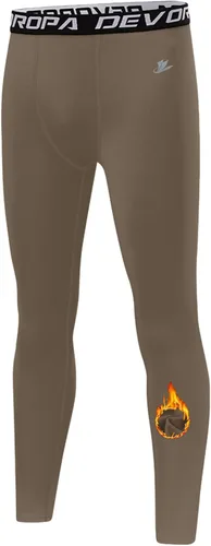 Vista 27 de DEVOROPA - Leggings de compresión para niños, mallas deportivas con forro polar, capa base térmica Verde militar (forro polar)