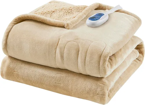 Vista 38 de Beautyrest Manta térmica reversible - Manta térmica Sherpa de felpa, color beige