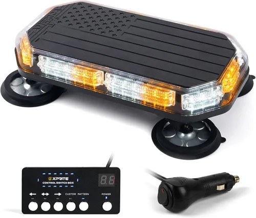 Vista 10 de Xprite - Barra de luz estroboscópica de techo ámbar, luz de advertencia de seguridad con bandera de EE. UU., luces intermitentes con panel