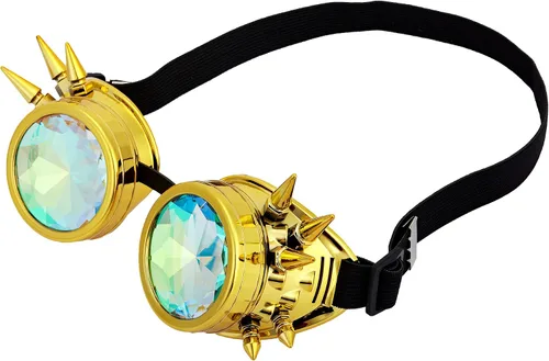 Vista 160 de Gafas de caleidoscopio retro con pinchos, gafas de cristal arcoíris steampunk estilo soldadura, gafas de cosplay punk