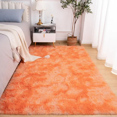 Vista 77 de Softlife Alfombra naranja para dormitorio, alfombra de felpa esponjosa para sala de estar para niñas, alfombra lanuda para niños, alfombra suave