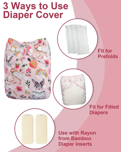 Vista 4 de babygoal - Juego de 6 fundas para pañales de tela con bolsa húmeda para pañales ajustables y predoblados con doble refuerzo, ajustables