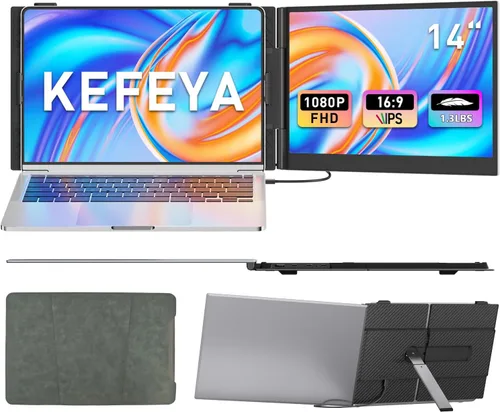 Vista 12 de KEFEYA Extensor de Pantalla para Laptop, Extensión de Monitor Portátil de 14" FHD 1080P IPS de Doble Pantalla, Monitor Portátil para Laptops