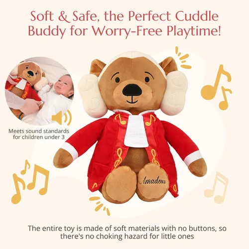 Vista 4 de Amadeus Mozart Oso de Peluche – Reproduce 40 Minutos de Música Clásica, Oso de Peluche Interactivo Educativo y Tranquilizante para Bebés y Niños