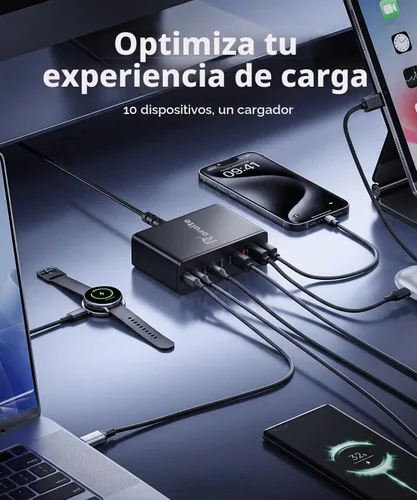Vista 4 de Estación de carga USB C de 10 puertos con 4 cables, bloque