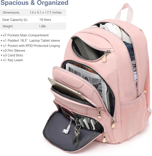 Vista 2 de Mochila para laptop Boavan para hombres (Negro, 15.6), Rosa(Amour Pink), Elegante