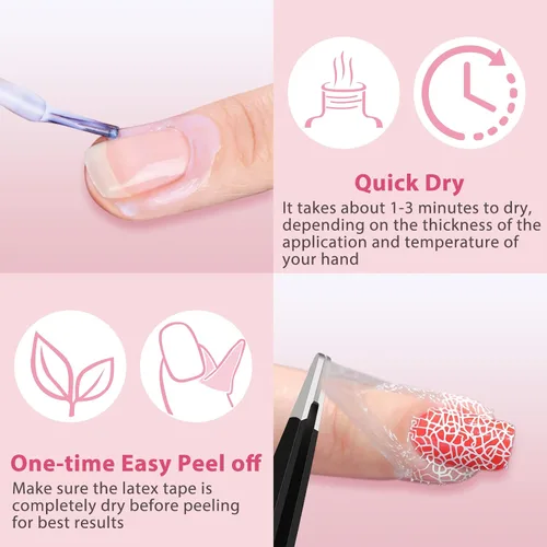 Vista 3 de DRMODE Látex líquido para uñas, cinta de látex para uñas, barrera de esmalte de uñas de secado rápido, protector de cutículas de uñas para estampado