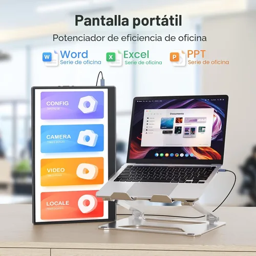Vista 3 de UFYQL Monitor portátil de 15.6 pulgadas FHD 1080P Monitor externo de viaje, monitor HDR IPS para juegos con soporte y altavoces, montaje VESA, USB-C