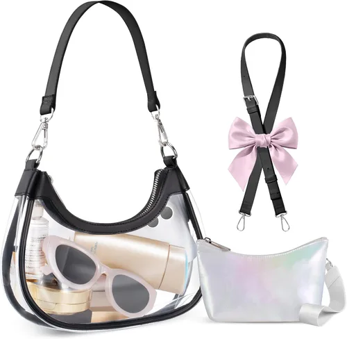 Vista 10 de Bolsa transparente para eventos de estadio, bolsa de hombro transparente para estadio aprobada con cartera, para conciertos, eventos deportivos