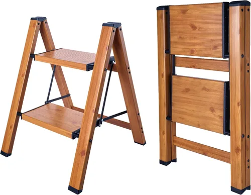 Vista 9 de Escalera plegable pequeña cocina taburete armario aluminio Mini portátil de metal ancho dos pasos interior y exterior lindo corto