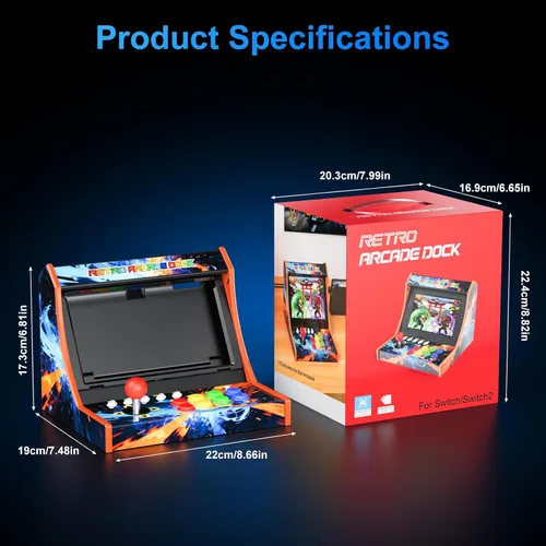 Vista 6 de Retro Arcade Machine para Switch/OLED/Switch 2 con botón de icono de captura de pantalla, naranja y azul (pantalla no incluida)