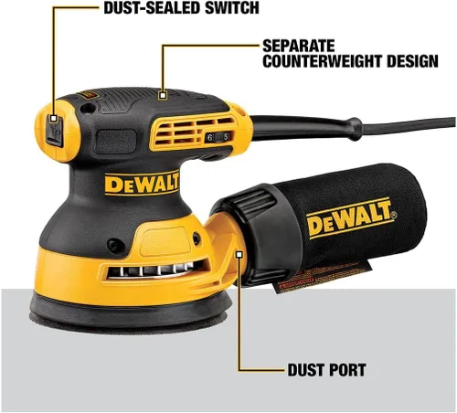 Vista 2 de DEWALT Lijadora de órbita aleatoria, velocidad variable, 5 pulgadas (DWE6423), fuente de alimentación eléctrica con cable