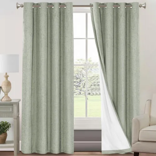 Vista 96 de Cortinas con textura de lino 100% opacas de 64 pulgadas de largo, juego de 2 paneles de cortinas de lino opacas con forro aislante térmico que Arena
