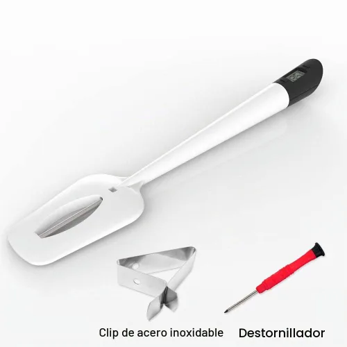 Vista 5 de Efeng Termómetro digital de caramelos, espátula, termómetro de carne con clip para olla y sonda de 9 pulgadas, termómetro digital de lectura Blanco