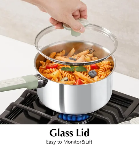 Vista 8 de KOCH SYSTEME CS Cacerola de acero inoxidable con tapa, olla de acero inoxidable de 2 cuartos con mango que se mantiene fresco, olla pequeña de 2