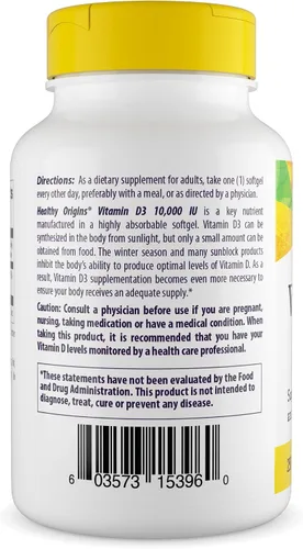 Vista 2 de Healthy Origins Vitamina D3 10,000 UI (250 mcg), 120 cápsulas blandas líquidas - Apoya huesos fuertes, dientes saludables y función del sistema