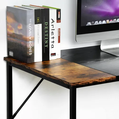 Vista 9 de FurnitureR Escritorio para computadora con estantes para espacios pequeños, escritorio simple para oficina en casa, escritorio de estudio Marrón