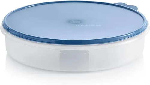 Vista 3 de Tupperware Recipiente redondo de 12 pulgadas, servidor de pasteles, mensajero de cupcakes, contenedor de almacenamiento de galletas con sello azul