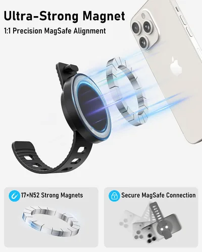 Vista 2 de Soporte para teléfono para cochecito, compatible con MagSafe, soporte magnético para manillar