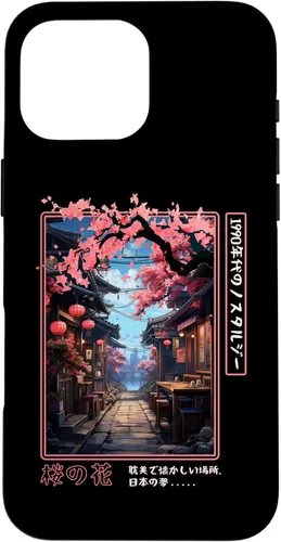 Vista 19 de iPhone 16 Japanese Vaporwave Nostalgia Cherry Blossoms 1990s Aesthetic Case