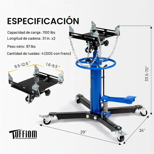 Vista 6 de TUFFIOM Gato de transmisión, 1100 lbs 1/2Ton hidráulico de 2 etapas de elevación alta vertical telescópica, rango de elevación de 34" a 68