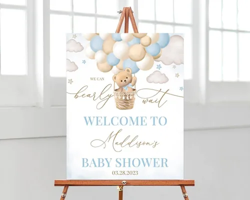 Vista 26 de Letrero de bienvenida para baby shower, globo de aire caliente, letreros de baby shower, letrero de bienvenida al baby shower, letrero personalizado