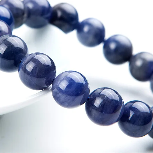 Vista 3 de Pulsera elástica de cuentas de tanzanita natural auténtica, 0.472in