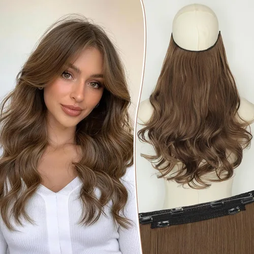 Vista 18 de KooKaStyle Extensiones de Cabello con Alambre Invisible, Largas, Lacias, en Capas, Sintéticas con Alambre Transparente, Tamaño Ajustable, 6 Clips