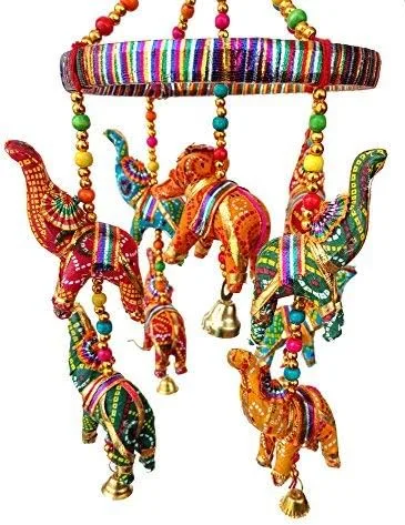 Vista 5 de Rastogi Handicrafts Elefante hecho a mano techo de pared colgante ornamento decorativo Navidad Diwali fiesta boda colgante decorativo