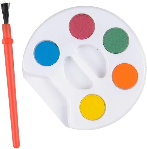 Vista 3 de Mini juego de pintura para niños de acuarela (paquete a granel de 12) - 5 pinturas de acuarela, bandeja de paleta y pincel de pintura